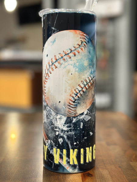 Tri-Valley Vikings Baseball 20 oz Skinny Tumbler